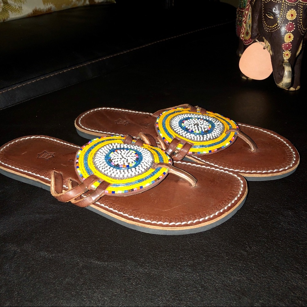 Handmade Yellow Beaded Sandals from Nigeria